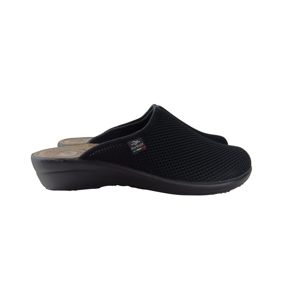Fly Flot Womens Black Mesh Comfort Mules Made in Italy Clogs Size 38 US 7.5